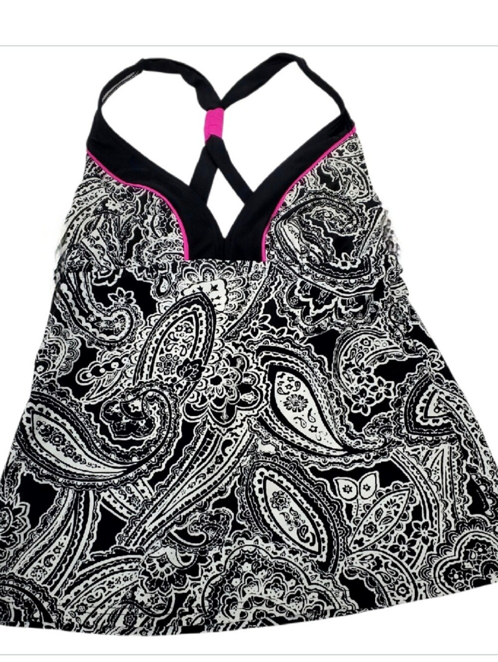 Sweet Escape Black & White Paisley Tankini Swimwear Top Size 8